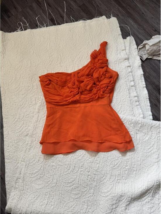 Bebe Tops - silk bebe orange one shoulder blouse with ruched detail